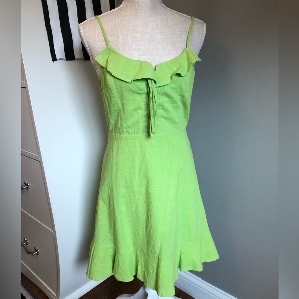 *NWT* If by sea Lime Green Cotton Ruffle Lace Up Mini Dress (Size:Small)